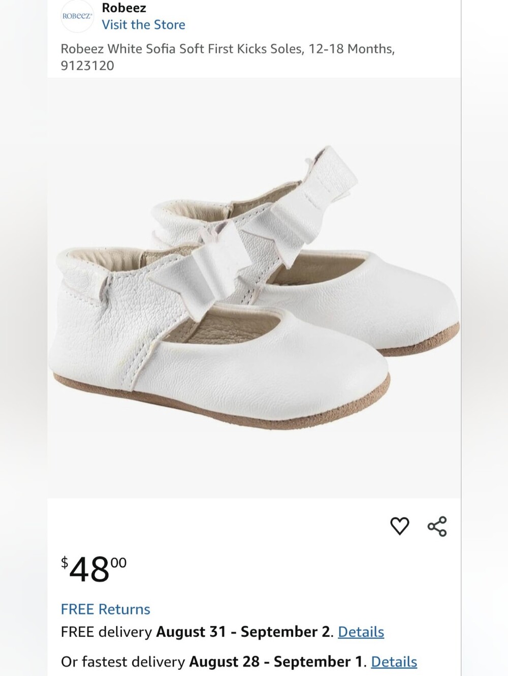 Robeez Sophia White Soft Leather Shoes 12-18 Months
